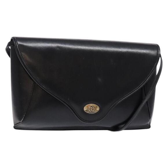 GUCCI Shoulder Bag Leather Black Gold - Picture 1 of 13